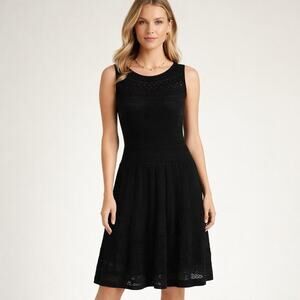 Ralph Lauren Black Pointelle Knit Dress Sleeveless Fit & Flare Women’s M Party